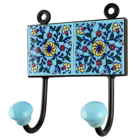 Turquoise Wheel Flower Ceramic Tile Hook